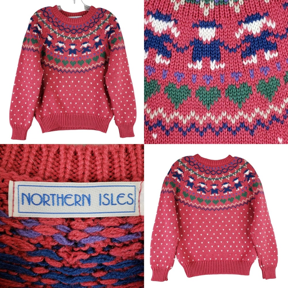 Northern Isles Sweater Womens Small Fair Isle Heart Vtg Grandma Kitschy